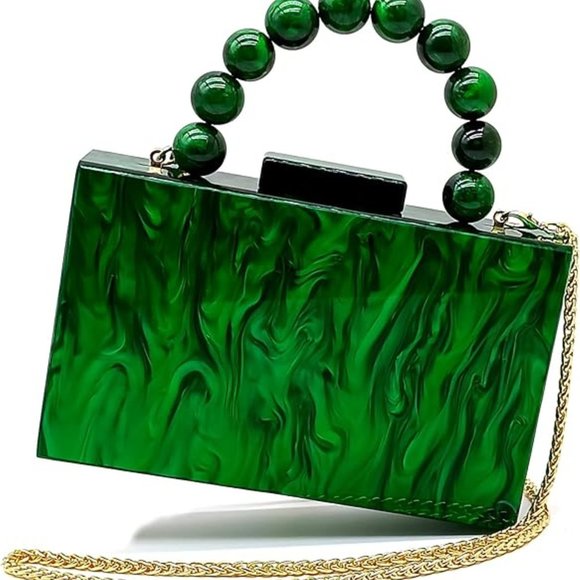 SPECTACULAR Green Purse Marbled Acrylic Handbag or Shoulder Bag Never Used - Picture 4 of 7